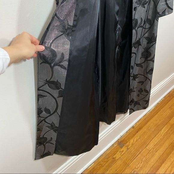 FRANCO MIRABELLI Couture Dark Silver Floral Trench Coat - Size 10 - Picture 9 of 12